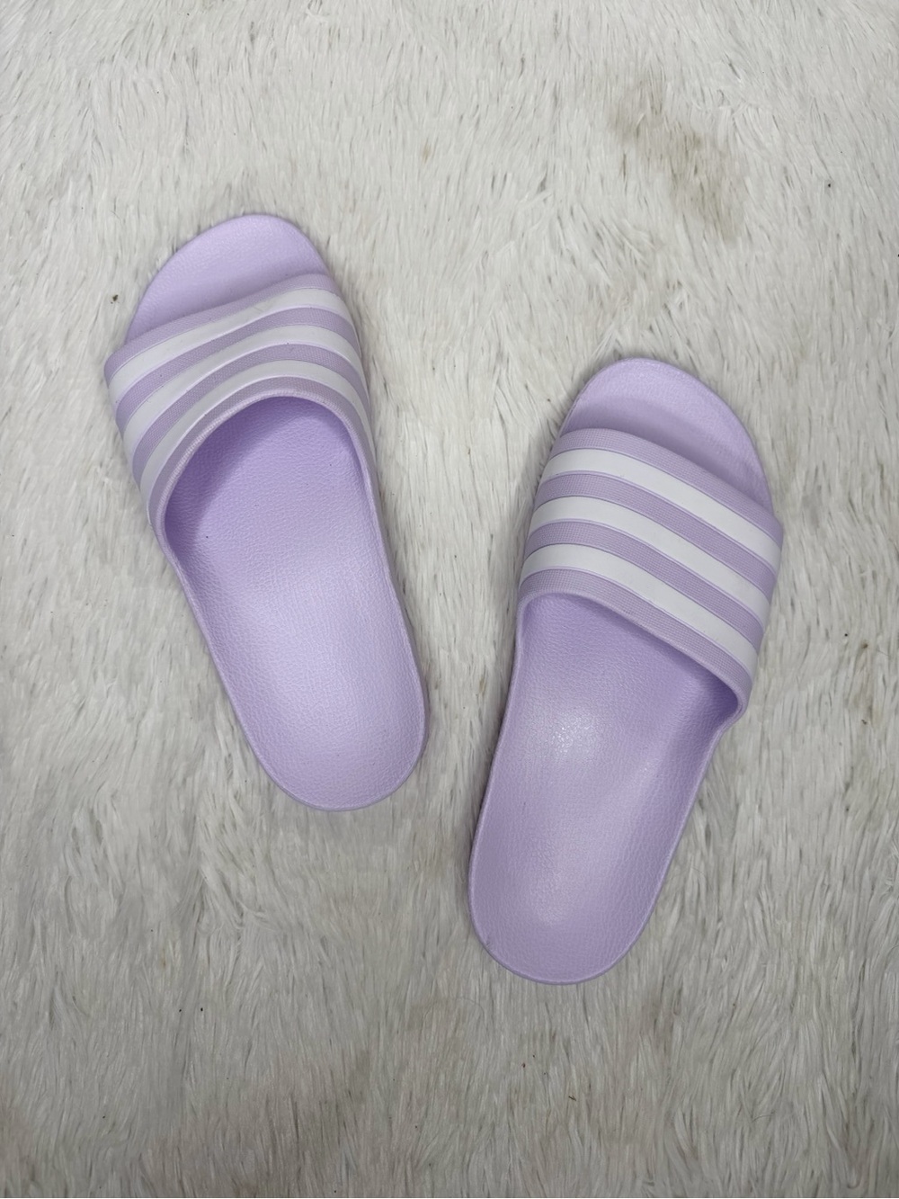 ADIDAS / lilac purple white classic 3 stripe slide sandals / 7